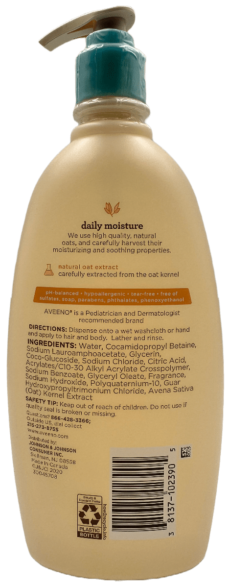 Aveeno Baby - Daily Moisture Wash & Shampoo - Oat Extract - 18 FL OZ - Image 2