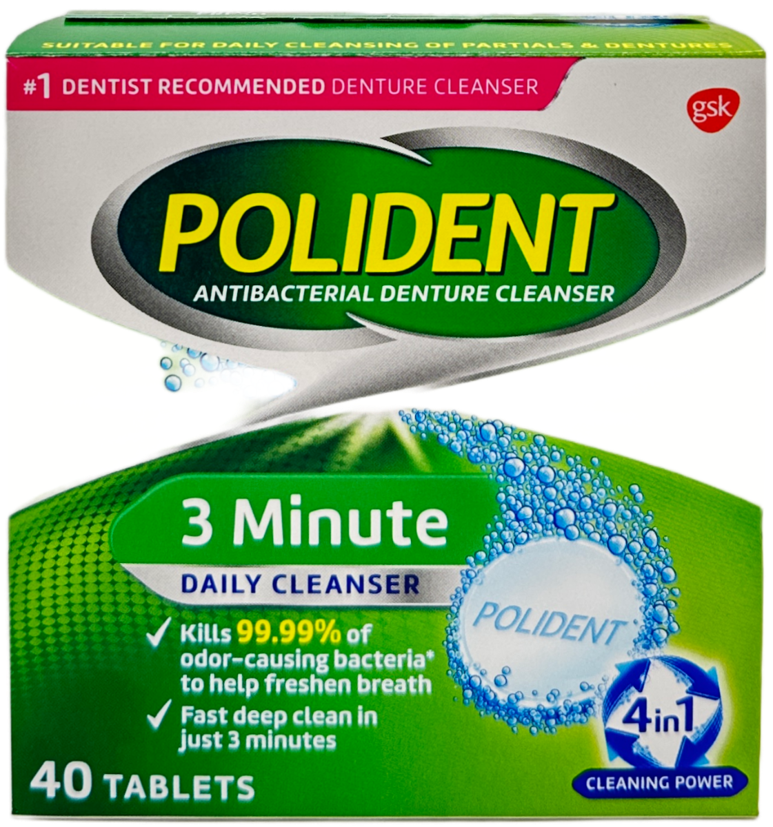 Polident 3 Minute Antibacterial  Denture Cleanser Tablets - 40 Ct