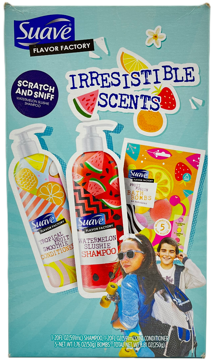 Suave Flavor Factory - Watermelon Slushie Shampoo, Tropical Fruit Smoothie Conditioner & Bath Bombs - 8.81 OZ